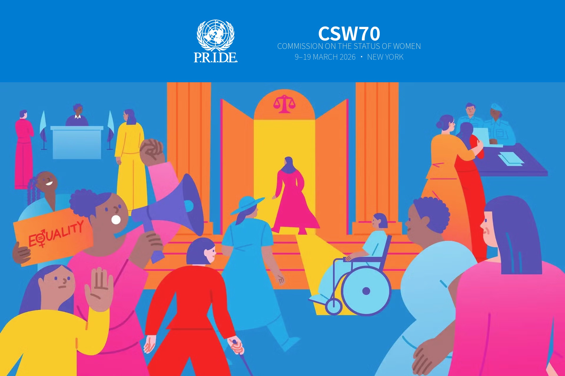 CSW70 forum key visual — P.R.I.D.E. and the digital empowerment of women’s access to justice
